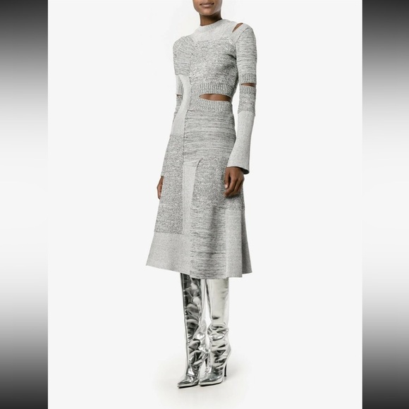 Spectacular Proenza Schoulder Gray Cutout Knit Geometric Midi Dress Size Large - Picture 1 of 11